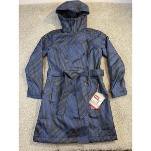 NWT Helly Hansen Wesley  Women's Sz Medium Blue Insulated Belted Hood Trenchcoat